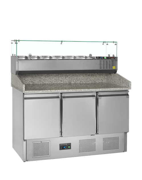 TFW-PT1365 + GVC33-140 Pizzabänk med kyld överdel för GN-kantiner